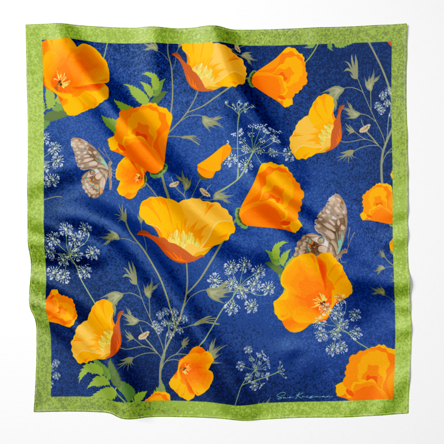 California Poppies on Blue